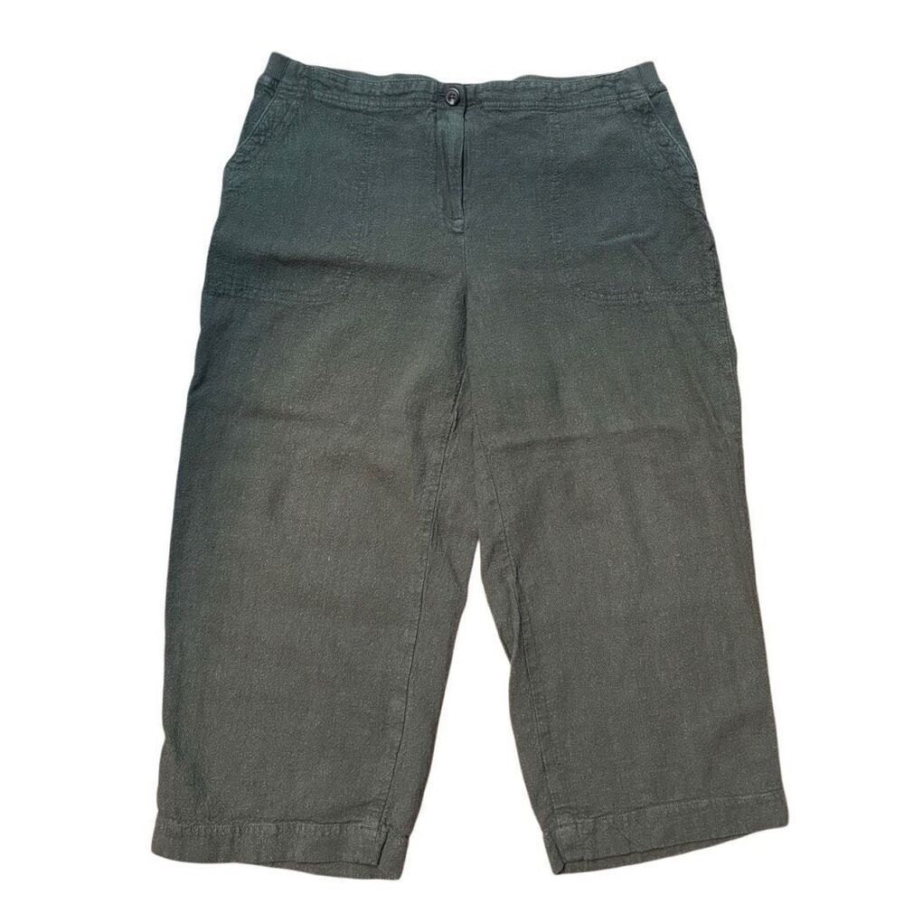 J Jill M Petite linen rayon crop olive or moss green pants cropped